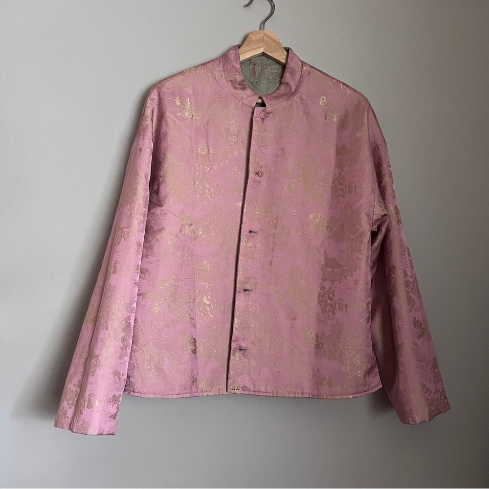 Elegant Asian Reversible Blazer Choice of Pink or Green EUC